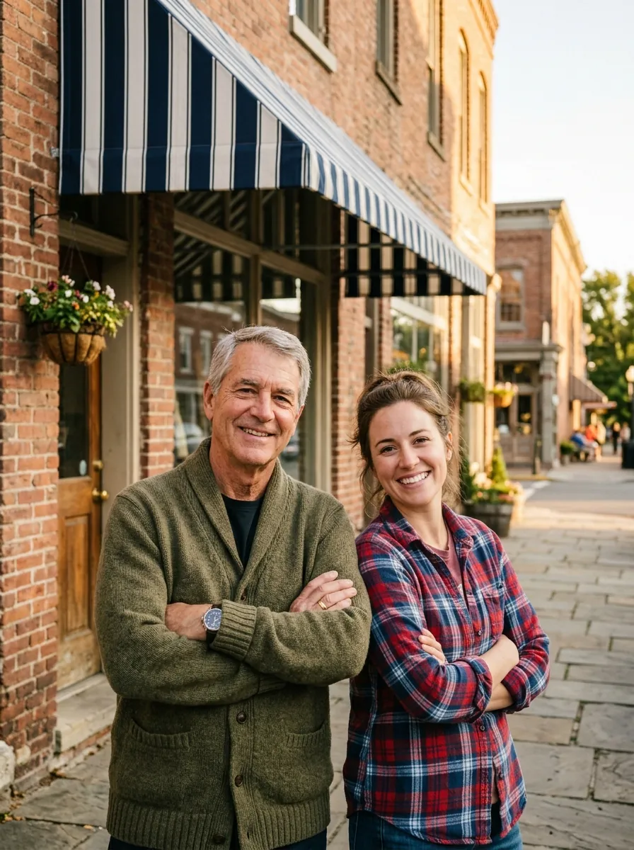 Bill and Erin Henderson in front of the agency